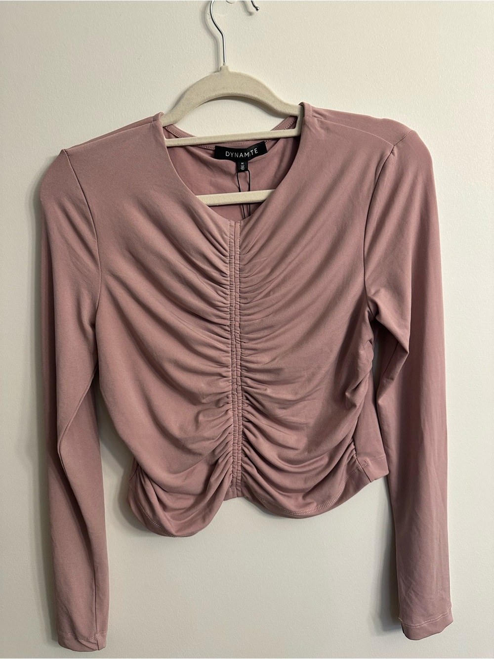 Dynamite Dusty Rose Ruched Long Sleeve Top NWT Size Medium